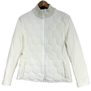 Akris Punto NWOT White Circle Quilted Full Zip Collared Jacket Size 4 Wool Blend